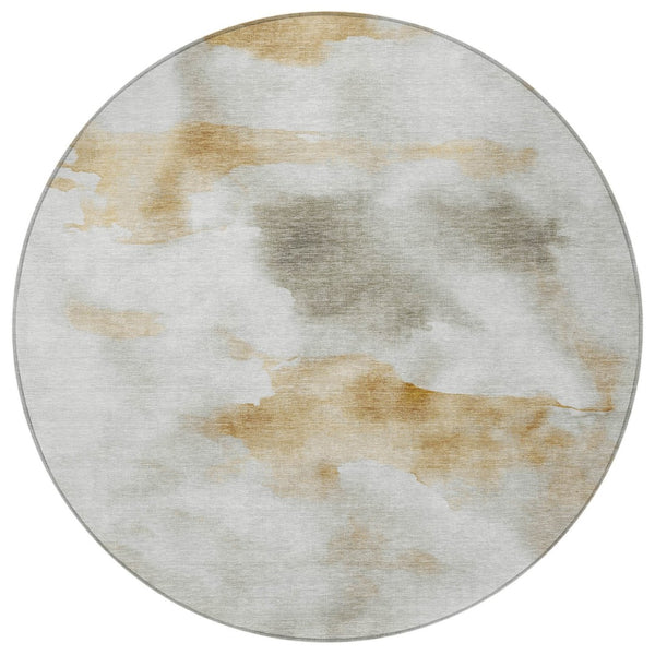 HomeRoots 8' Round Abstract Area Rug in Beige, Copper & Gray - Washable, Stain-Resistant for Indoor/Outdoor Use 621186