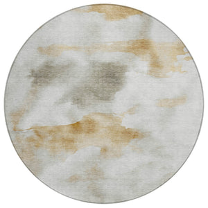 HomeRoots 8' Round Abstract Area Rug in Beige, Copper & Gray - Washable, Stain-Resistant for Indoor/Outdoor Use 621186