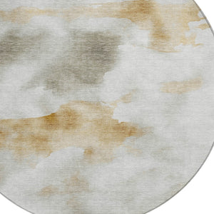 HomeRoots 8' Round Abstract Area Rug in Beige, Copper & Gray - Washable, Stain-Resistant for Indoor/Outdoor Use 621186