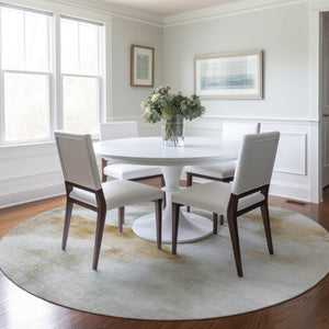 HomeRoots 8' Round Abstract Area Rug in Beige, Copper & Gray - Washable, Stain-Resistant for Indoor/Outdoor Use 621186