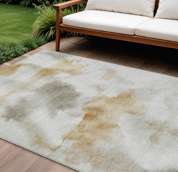 HomeRoots 10' X 14' Beige Copper Gray Abstract Washable Area Rug - Durable, Stylish for Indoor & Outdoor Use 621189