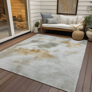 HomeRoots 10' X 14' Beige Copper Gray Abstract Washable Area Rug - Durable, Stylish for Indoor & Outdoor Use 621189