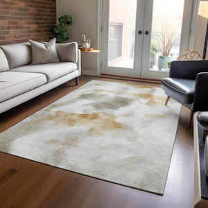 HomeRoots 10' X 14' Beige Copper Gray Abstract Washable Area Rug - Durable, Stylish for Indoor & Outdoor Use 621189