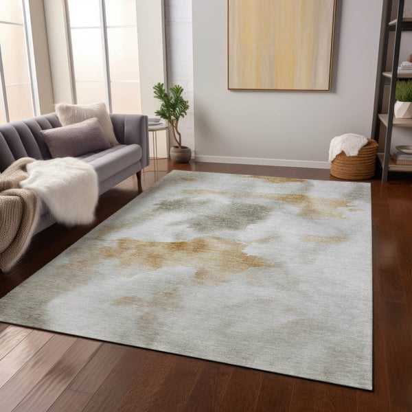 HomeRoots 10' X 14' Beige Copper Gray Abstract Washable Area Rug - Durable, Stylish for Indoor & Outdoor Use 621189