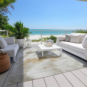 HomeRoots 10' X 14' Beige Copper Gray Abstract Washable Area Rug - Durable, Stylish for Indoor & Outdoor Use 621189