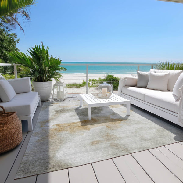 HomeRoots 10' X 14' Beige Copper Gray Abstract Washable Area Rug - Durable, Stylish for Indoor & Outdoor Use 621189