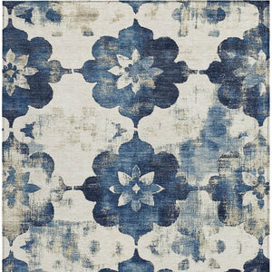 HomeRoots 5' X 8' Navy Blue Floral Area Rug - Washable, Stain-Resistant, Ideal for Indoor & Outdoor Spaces 621197