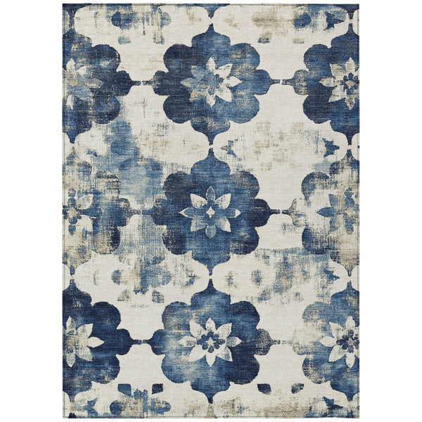 HomeRoots 5' X 8' Navy Blue Floral Area Rug - Washable, Stain-Resistant, Ideal for Indoor & Outdoor Spaces 621197