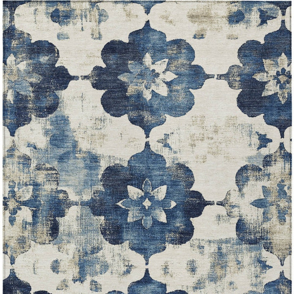 HomeRoots 5' X 8' Navy Blue Floral Area Rug - Washable, Stain-Resistant, Ideal for Indoor & Outdoor Spaces 621197
