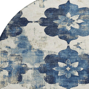 HomeRoots 8' Navy Blue Floral Washable Area Rug – Durable, Stylish Indoor/Outdoor Decor for High-Traffic Spaces 621198