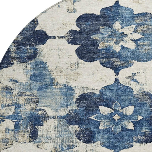 HomeRoots 8' Navy Blue Floral Washable Area Rug – Durable, Stylish Indoor/Outdoor Decor for High-Traffic Spaces 621198