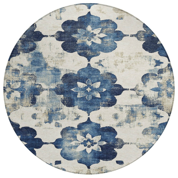 HomeRoots 8' Navy Blue Floral Washable Area Rug – Durable, Stylish Indoor/Outdoor Decor for High-Traffic Spaces 621198