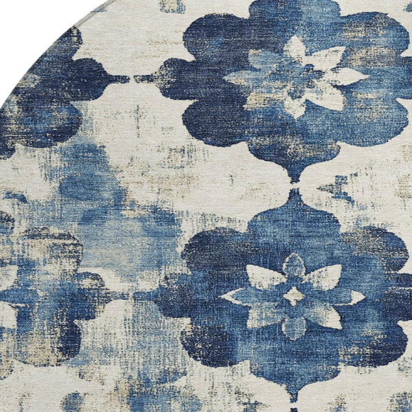 HomeRoots 8' Navy Blue Floral Washable Area Rug – Durable, Stylish Indoor/Outdoor Decor for High-Traffic Spaces 621198