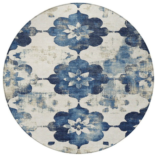 HomeRoots 8' Navy Blue Floral Washable Area Rug – Durable, Stylish Indoor/Outdoor Decor for High-Traffic Spaces 621198