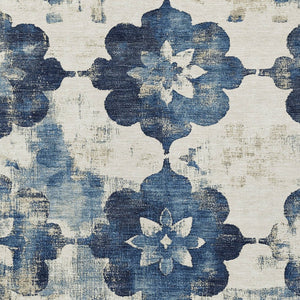 HomeRoots 8' X 10' Navy Blue and Ivory Floral Area Rug - Durable, Washable, Stylish for Indoor & Outdoor Use 621199