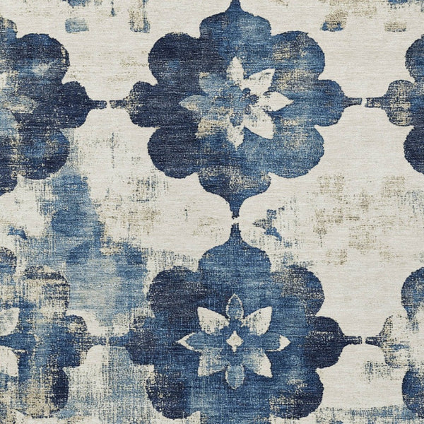 HomeRoots 8' X 10' Navy Blue and Ivory Floral Area Rug - Durable, Washable, Stylish for Indoor & Outdoor Use 621199
