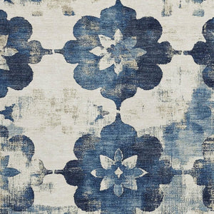 HomeRoots 8' X 10' Navy Blue and Ivory Floral Area Rug - Durable, Washable, Stylish for Indoor & Outdoor Use 621199