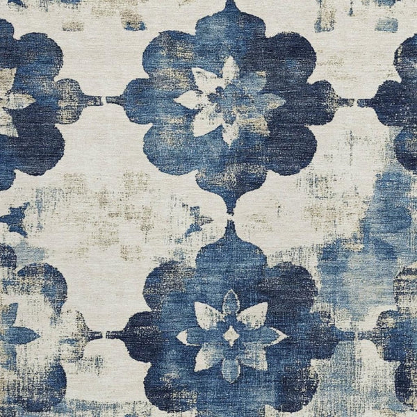 HomeRoots 8' X 10' Navy Blue and Ivory Floral Area Rug - Durable, Washable, Stylish for Indoor & Outdoor Use 621199