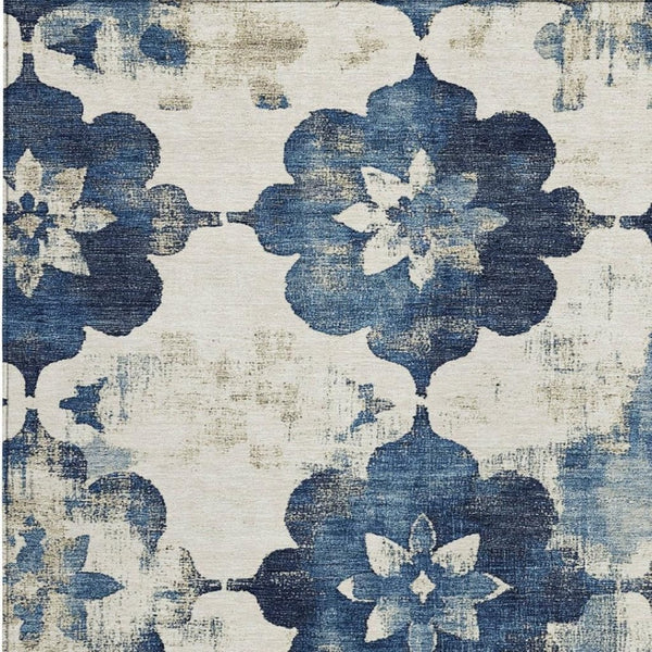 HomeRoots 9' X 12' Navy Blue Floral Area Rug – Stylish, Washable, Durable for Indoor & Outdoor Use, Easy Care! 621200