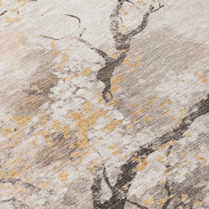 HomeRoots 5' Washable Beige and Charcoal Floral Indoor-Outdoor Area Rug - Durable, Stylish, Easy Care! 621209