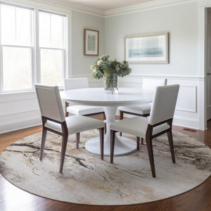 HomeRoots 8' Beige Charcoal and Gold Round Floral Rug - Washable, Durable for Indoor/Outdoor Spaces! 621210