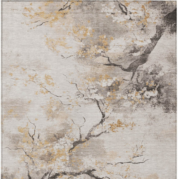 HomeRoots 9' X 12' Beige Charcoal Gold Floral Washable Area Rug - Durable, Stylish, Indoor/Outdoor Essential! 621212