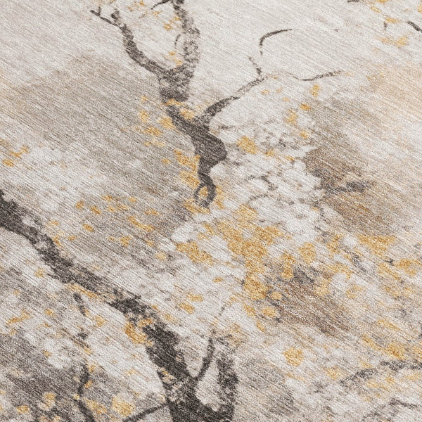 HomeRoots 10' X 14' Beige Charcoal Gold Floral Washable Rug - Durable, Stylish for Indoor & Outdoor Spaces! 621213