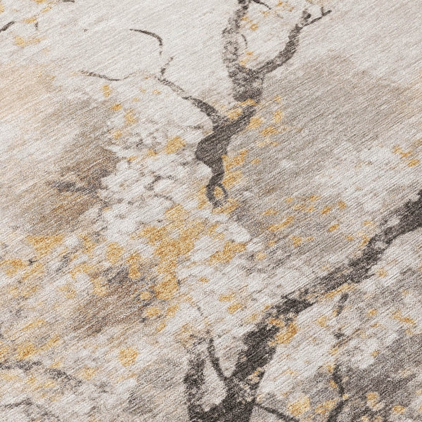 HomeRoots 10' X 14' Beige Charcoal Gold Floral Washable Rug - Durable, Stylish for Indoor & Outdoor Spaces! 621213