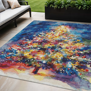 HomeRoots 5' X 8' Navy Blue Gold Red & Purple Abstract Washable Indoor/Outdoor Area Rug - Durable & Stylish 621221