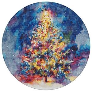 HomeRoots 8' Vibrant Navy Blue, Gold, Red & Purple Round Abstract Area Rug - Washable & Durable for Indoors/Outdoors 621222