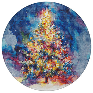 HomeRoots 8' Vibrant Navy Blue, Gold, Red & Purple Round Abstract Area Rug - Washable & Durable for Indoors/Outdoors 621222