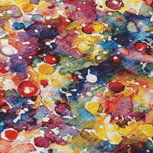 HomeRoots 8' Vibrant Navy Blue, Gold, Red & Purple Round Abstract Area Rug - Washable & Durable for Indoors/Outdoors 621222
