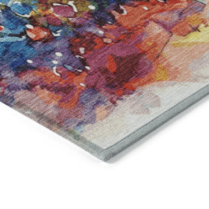 HomeRoots 8' X 10' Washable Abstract Area Rug in Navy, Gold, Red & Purple - Durable, Stylish for Indoor/Outdoor Use 621223