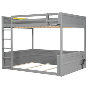 English Elm Queen Size Wooden Bunk Bed With Smart Storage, Led Light, Usb Charging & Modern Grey Finish N7090005006E-GIGA