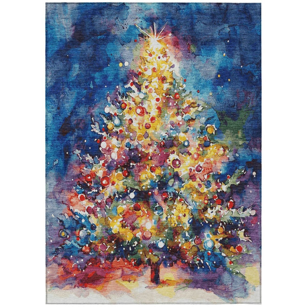 HomeRoots 9' X 12' Abstract Indoor Outdoor Area Rug in Navy Blue with Gold, Red, & Purple - Washable & Durable 621224