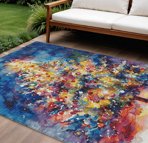 HomeRoots 10' Abstract Washable Area Rug in Navy, Gold, Red & Purple - Durable, Stylish Indoor/Outdoor Decor 621225