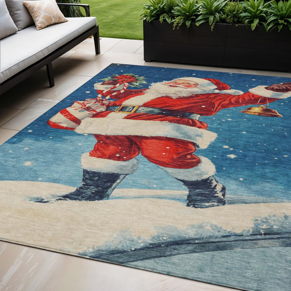 HomeRoots 5' Santa Claus Area Rug - Vibrant, Washable Indoor/Outdoor Design for High-Traffic Spaces & Fun Decor 621227