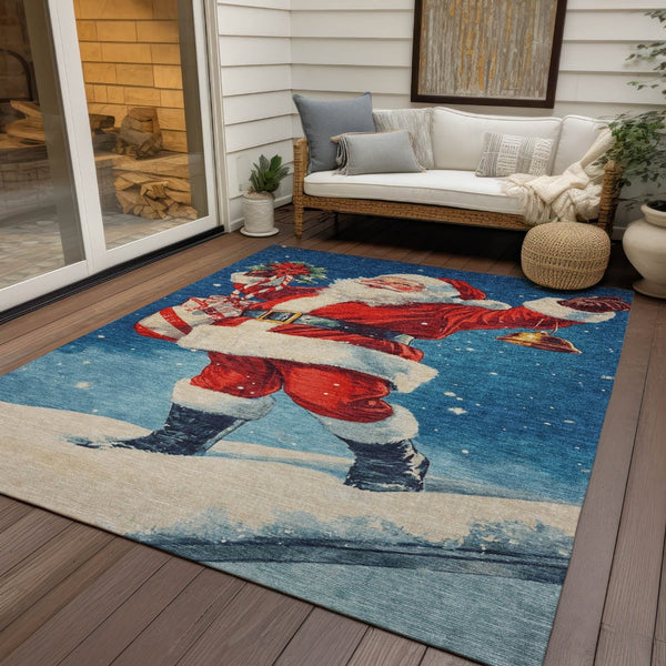 HomeRoots 5' Santa Claus Area Rug - Vibrant, Washable Indoor/Outdoor Design for High-Traffic Spaces & Fun Decor 621227