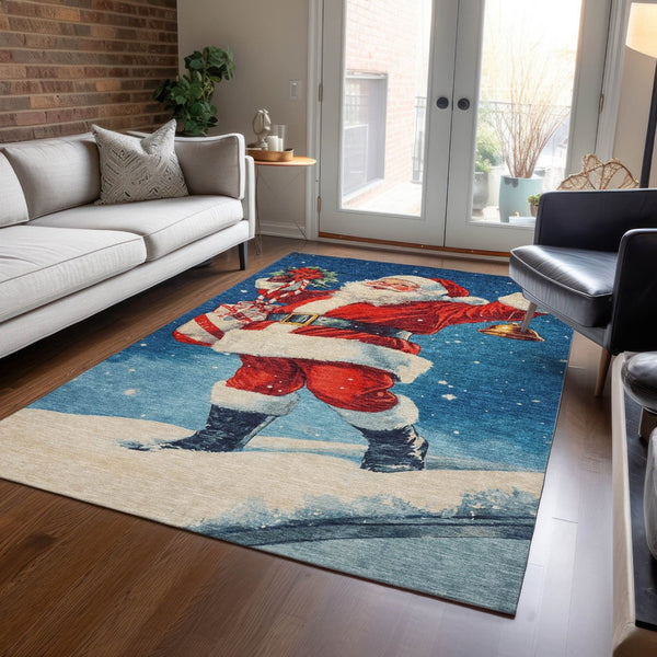 HomeRoots 5' Santa Claus Area Rug - Vibrant, Washable Indoor/Outdoor Design for High-Traffic Spaces & Fun Decor 621227