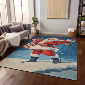 HomeRoots 5' Santa Claus Area Rug - Vibrant, Washable Indoor/Outdoor Design for High-Traffic Spaces & Fun Decor 621227