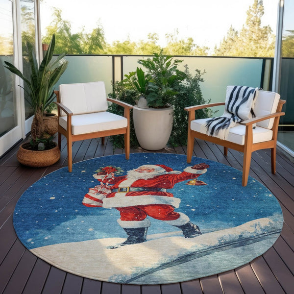 HomeRoots 8' Santa Claus Round Area Rug - Durable, Washable, Festive Design for Indoor & Outdoor Spaces 621228