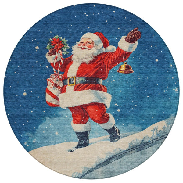 HomeRoots 8' Santa Claus Round Area Rug - Durable, Washable, Festive Design for Indoor & Outdoor Spaces 621228