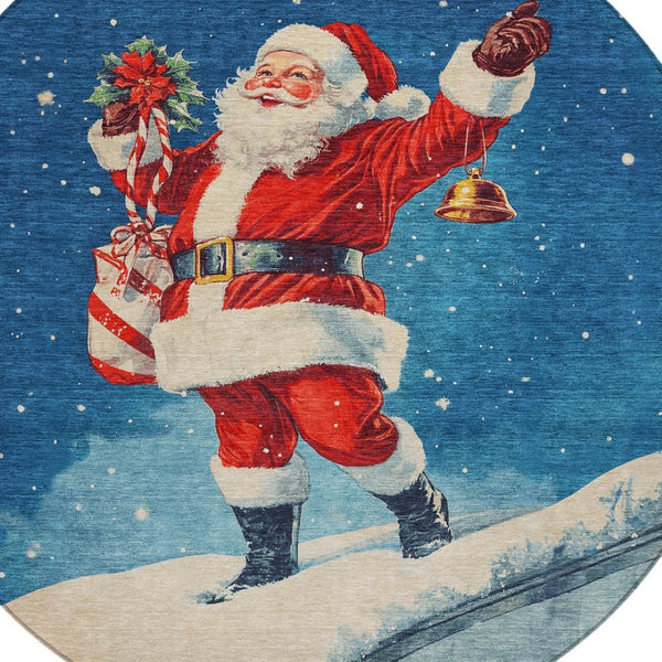 HomeRoots 8' Santa Claus Round Area Rug - Durable, Washable, Festive Design for Indoor & Outdoor Spaces 621228