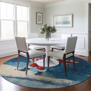 HomeRoots 8' Santa Claus Round Area Rug - Durable, Washable, Festive Design for Indoor & Outdoor Spaces 621228