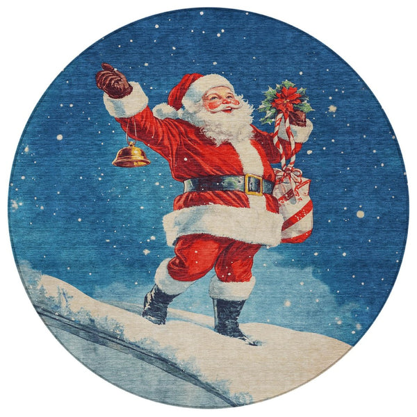 HomeRoots 8' Santa Claus Round Area Rug - Durable, Washable, Festive Design for Indoor & Outdoor Spaces 621228
