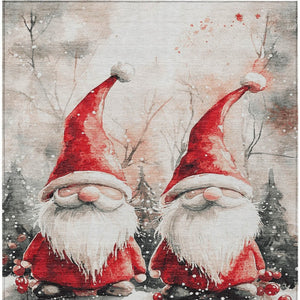 HomeRoots 5' X 8' Ivory Red and Gray Gnome Rug - Washable, Stain-Resistant for Indoor & Outdoor Charm! 621233