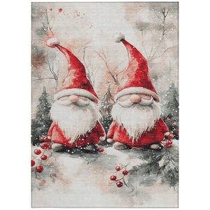 HomeRoots 5' X 8' Ivory Red and Gray Gnome Rug - Washable, Stain-Resistant for Indoor & Outdoor Charm! 621233
