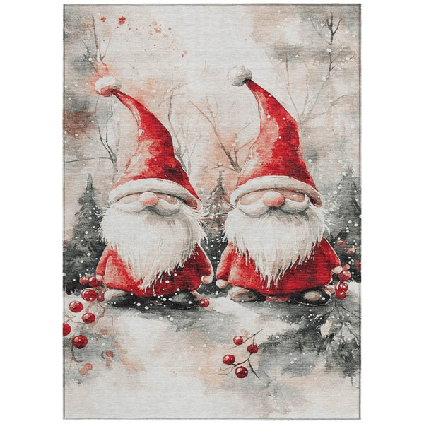 HomeRoots 5' X 8' Ivory Red and Gray Gnome Rug - Washable, Stain-Resistant for Indoor & Outdoor Charm! 621233