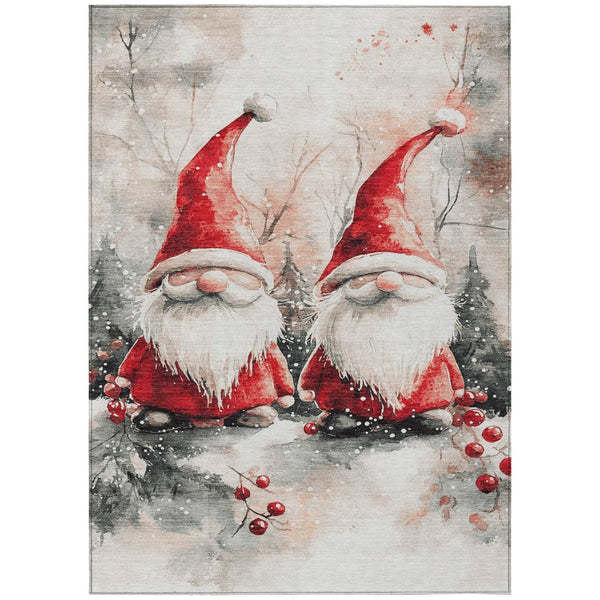 HomeRoots 5' X 8' Ivory Red and Gray Gnome Rug - Washable, Stain-Resistant for Indoor & Outdoor Charm! 621233