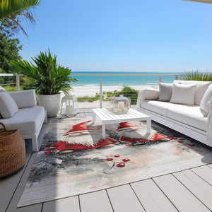 HomeRoots 5' X 8' Ivory Red and Gray Gnome Rug - Washable, Stain-Resistant for Indoor & Outdoor Charm! 621233